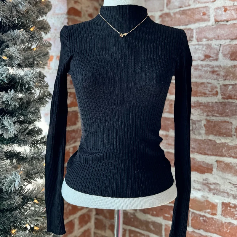 Cropped Women Sweater to Pair with High - Waisted BottomsStuck In Your Ways Ribbed Mock Neck Sweater Black