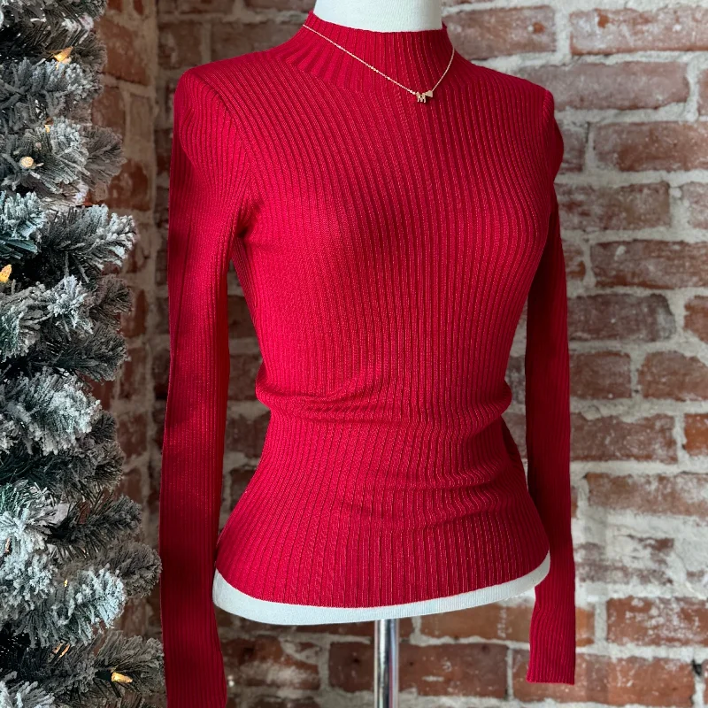 Turtleneck Women Sweater for a Classic and Elegant StyleStuck In Your Ways Ribbed Mock Neck Sweater Red