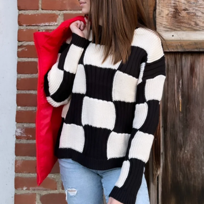 Color - Blocked Women Sweater for a Bold Fashion StatementTalk Of The Town Checkered Sweater