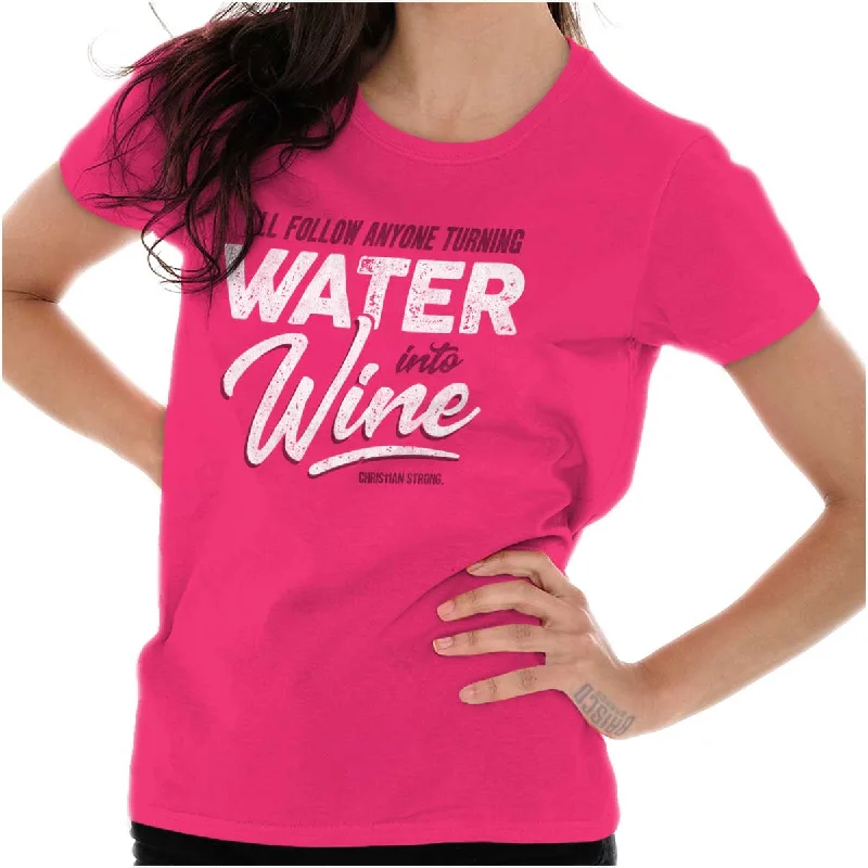 Embroidered Women T Shirt with Intricate DetailsWater Into Wine Ladies T Shirt