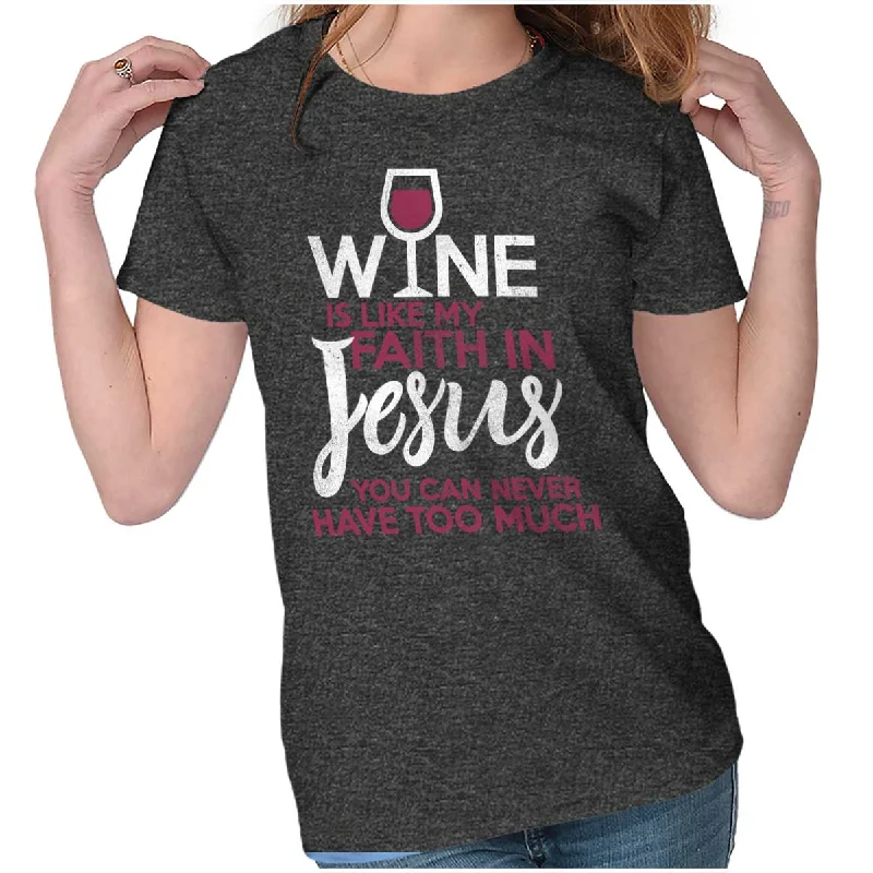 Sequined Women T Shirt for a Sparkly Night OutWine Faith Jesus Ladies T Shirt