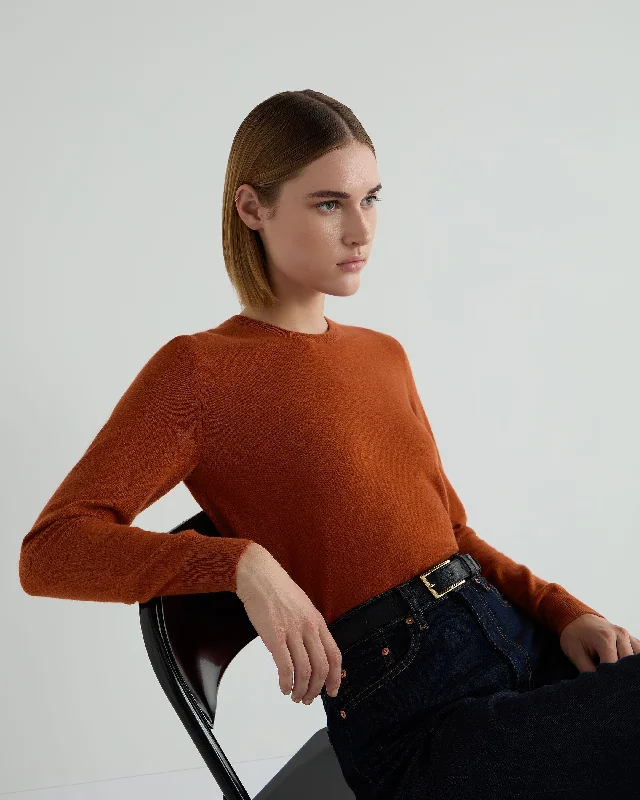 Striped Women Sweater with a Timeless PatternWomen's Evie Classic Round Neck Cashmere Sweater Rust Orange