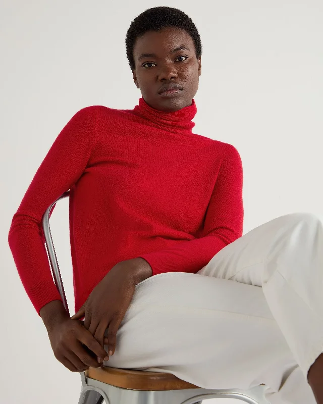 Striped Women Sweater with a Timeless PatternWomen's Luna Turtle Neck Cashmere Sweater Riding Red