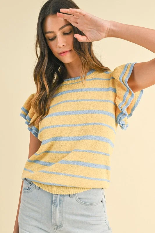 V - Neck Women Sweater to Elongate the NecklineBayside Bash Yellow Striped Top