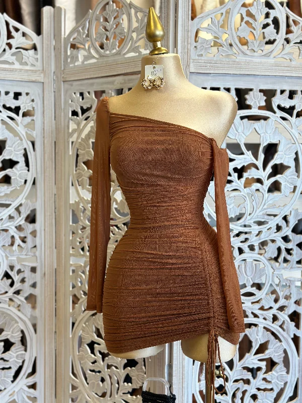 Lace - Embellished Women Dress for an Elegant and Sophisticated AppearanceAssymetrical Mesh Mini Dress- Stretchy