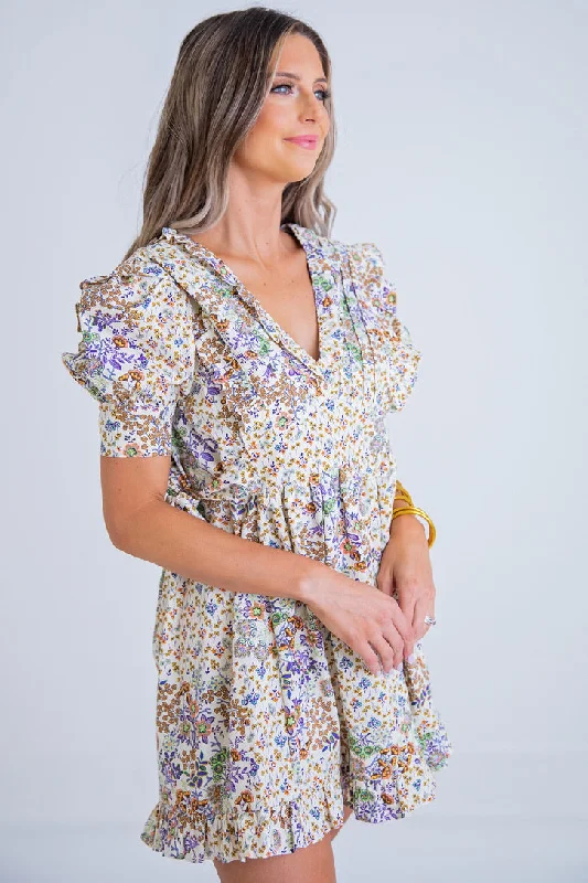 Mini Women Dress with a Short Hem for a Young and Trendy StyleBoho Floral Poplin Dress