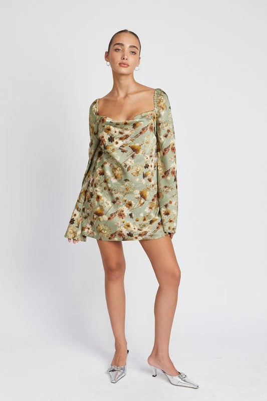 Printed Abstract Women Dress for a Modern and Artistic AppealFloral Long Sleeve Mini Dress