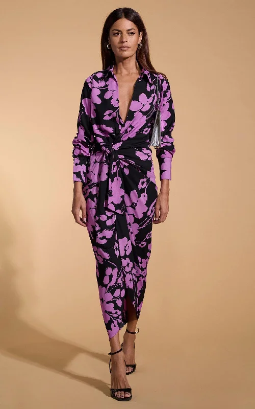 Long - Sleeve Women Dress in Velvet for a Luxurious Winter LookFrankie Wrap Dress In Lilac On Black Floral