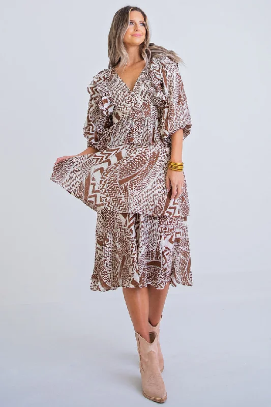 Halter Neck Women Dress to Show Off the Shoulders and NecklineGeometric Tribal Midi Dress