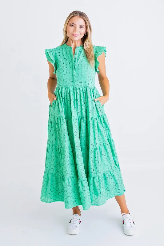 Mini Women Dress with a Short Hem for a Young and Trendy StyleGreen Eyelet Circle Tier Maxi Dress