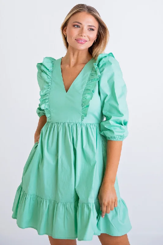 Mermaid - Style Women Dress with a Fitted Silhouette for Special OccasionsGreen Poplin Ruffle Tier Dress