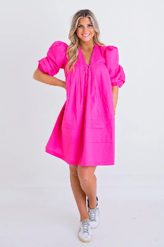 Off - the - Shoulder Women Dress for a Romantic and Feminine LookHot Pink Poplin Vneck Dress