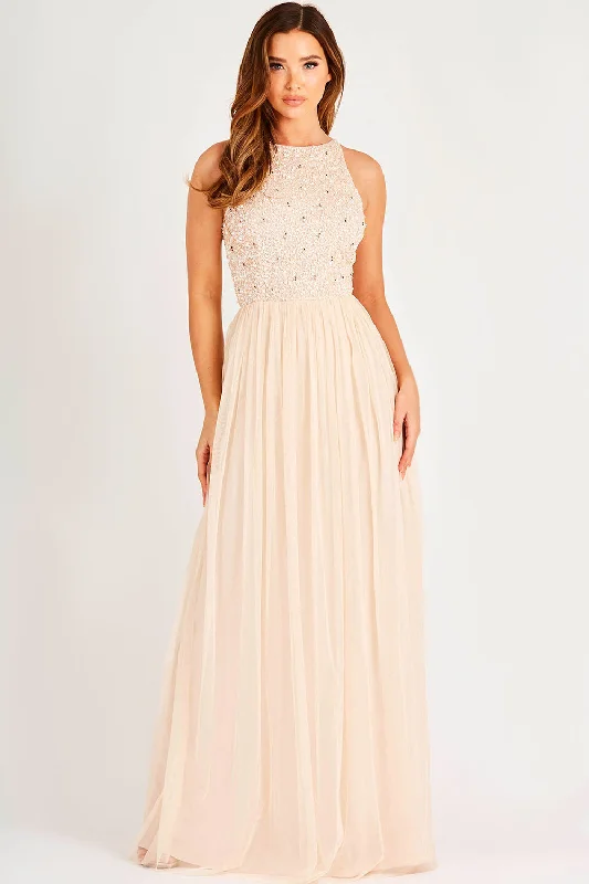 Strapless Women Dress with a Built - in Bra for Comfort and SupportKahlo Picasso Blush Bridesmaid Maxi Dress