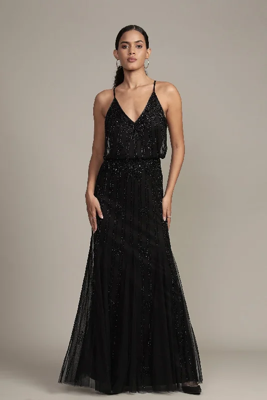 Halter Neck Women Dress to Show Off the Shoulders and NecklineKeeva Black Beaded Maxi Dress