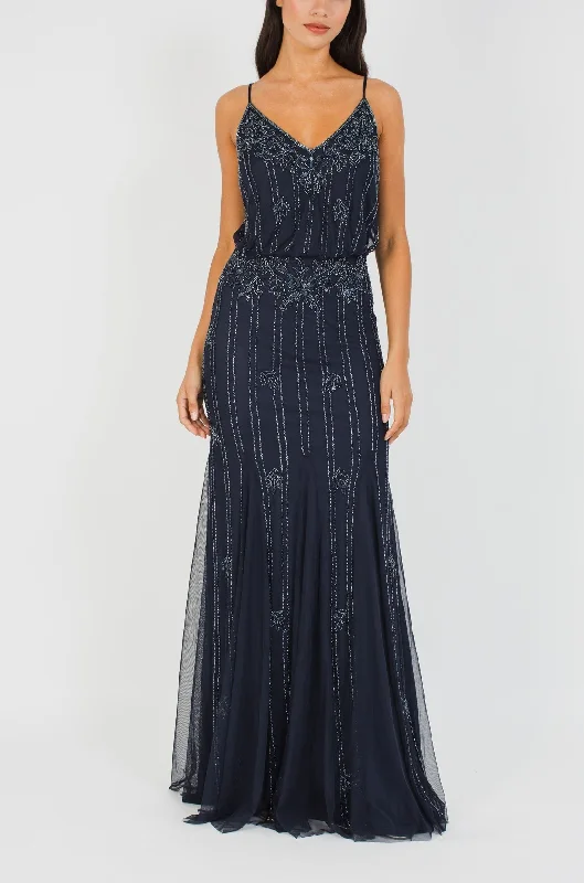 Long - Sleeve Women Dress in Velvet for a Luxurious Winter LookKeeva Navy Bridesmaid Maxi Dress