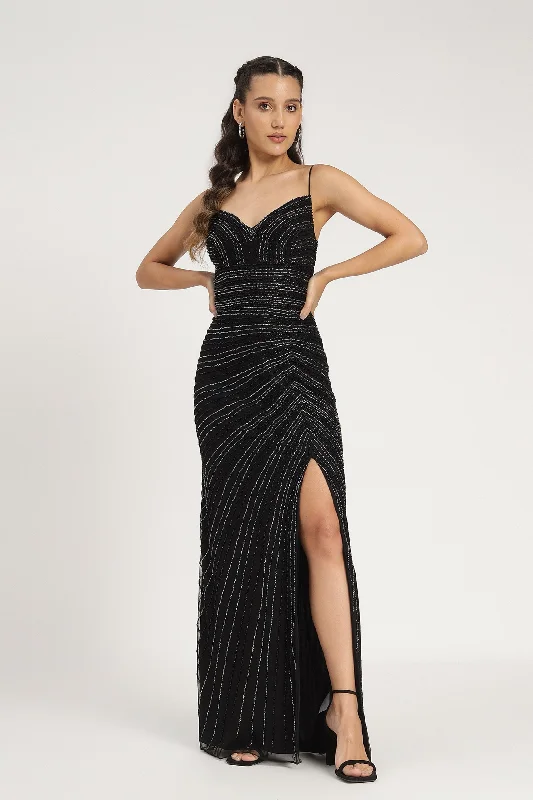 Backless Women Dress for a Sexy and Alluring Look at Evening EventsKimberly Embellished Maxi Dress in Black