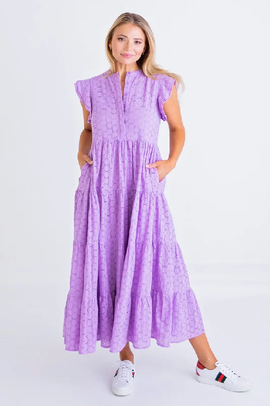 Mermaid - Style Women Dress with a Fitted Silhouette for Special OccasionsLavender Eyelet Circle Tier Maxi Dress