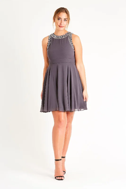 Little Black Women Dress with Sequins for a Glamorous Night OutDunya Skater in Grey