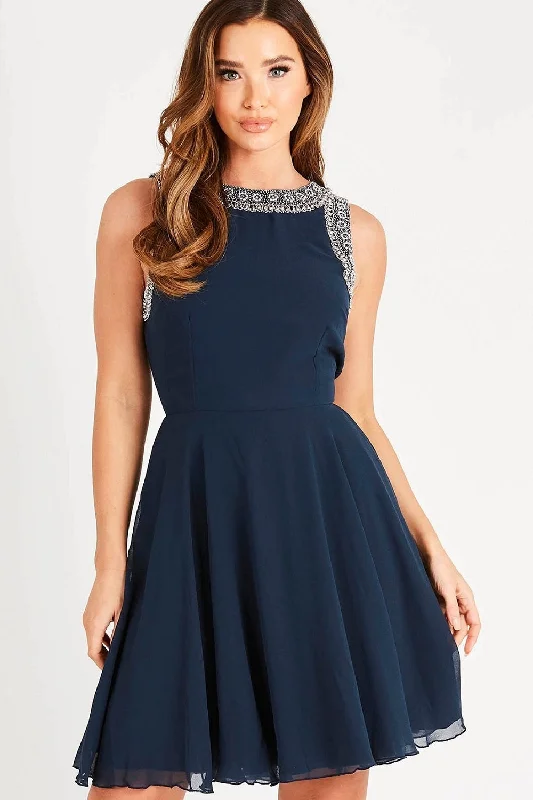 Lace - Embellished Women Dress for an Elegant and Sophisticated AppearanceDunya Skater in Navy