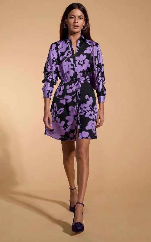 Ball Gown Women Dress with a Full Skirt for a Princess - like LookMelody Mini Shirt Dress in Lilac on Black Floral