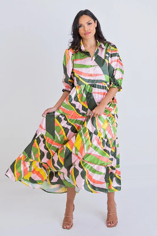 Off - the - Shoulder Women Dress for a Romantic and Feminine LookMulti Abstract Tier Maxi Dress