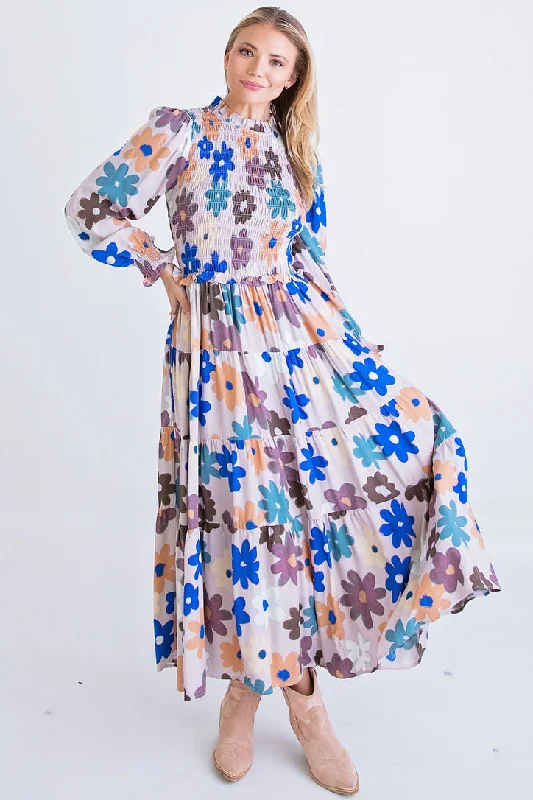 Mini Women Dress with a Short Hem for a Young and Trendy StyleMulti Floral Smock Maxi Dress