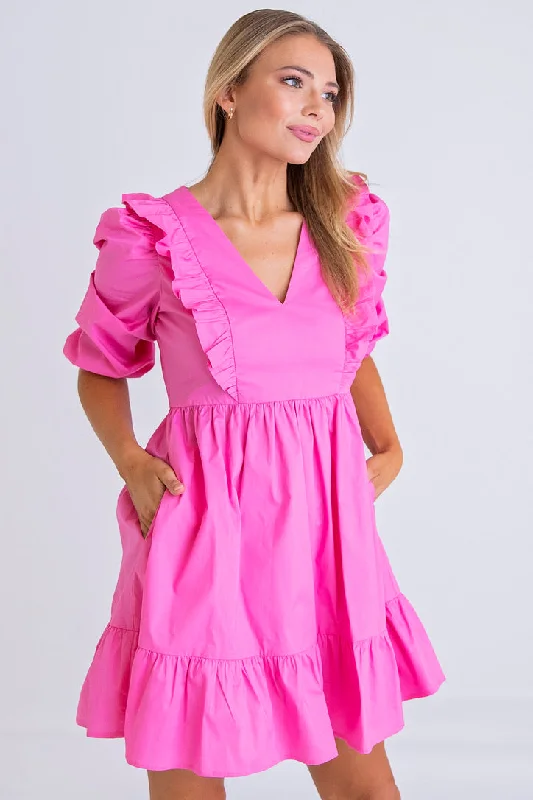 Ball Gown Women Dress with a Full Skirt for a Princess - like LookPink Poplin Ruffle Tier Dress