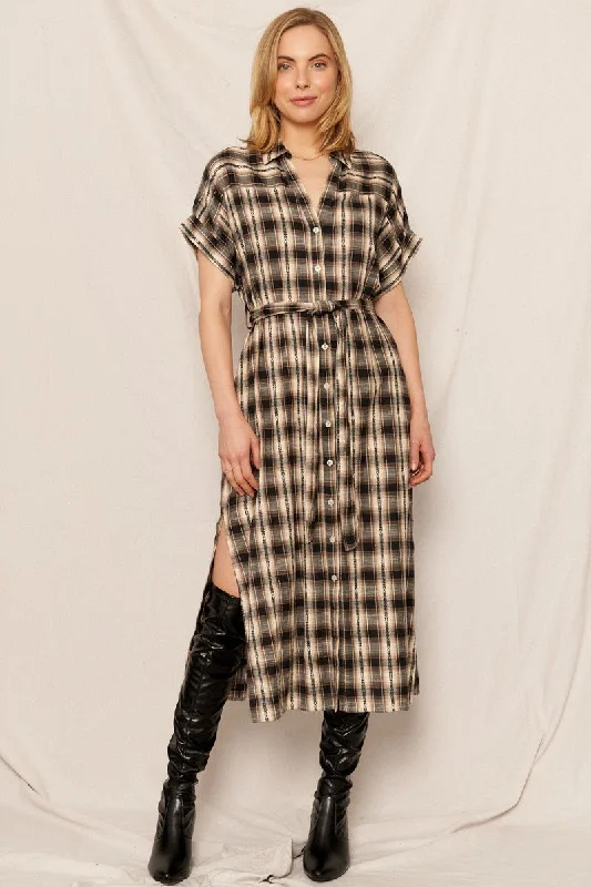 Ruffled Women Dress with Multiple Layers for a Playful and Girly StylePlaid Midi Dress