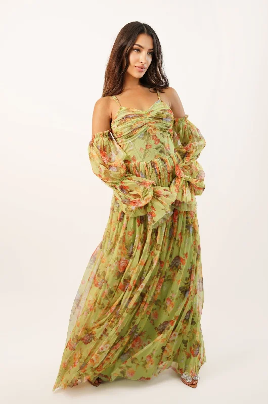 Empire Waist Women Dress to Accentuate the Bust and Conceal the WaistSaylor Green Printed Maxi Dress