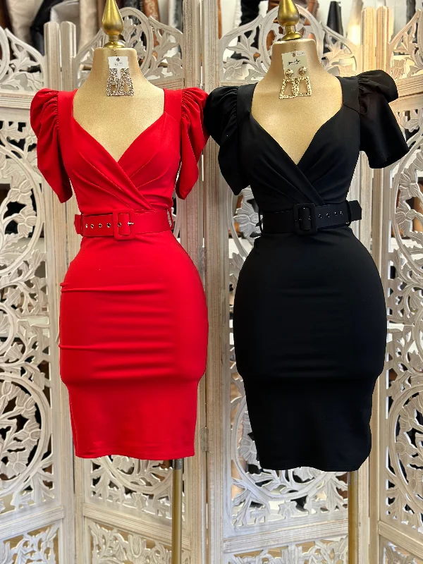 Sleeveless Women Dress in Bright Colors for Summer PartiesScrunched Sleeve Midi Dress with Belt