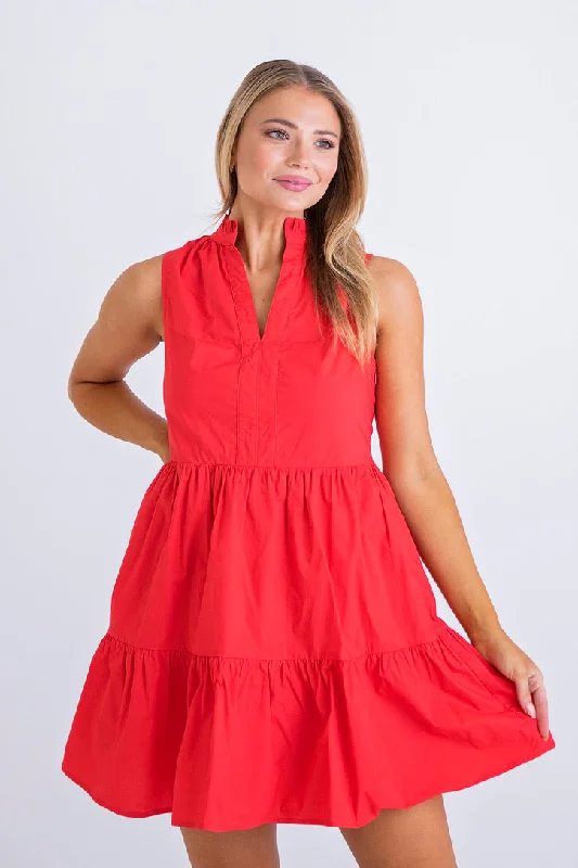 Strapless Women Dress with a Built - in Bra for Comfort and SupportSleeveless Poplin Tier Dress