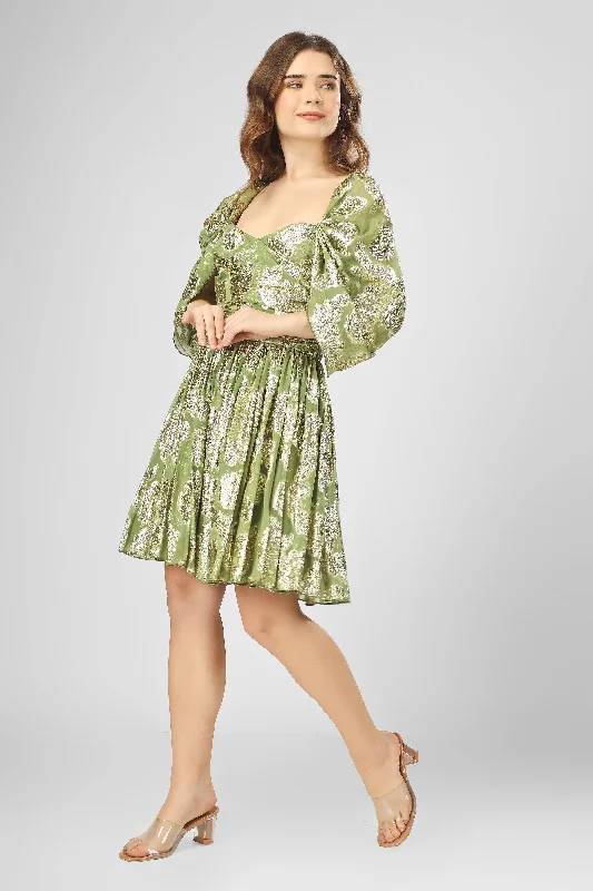 Sheath Women Dress with a Tailored Fit for a Professional LookSydney Metallic Printed Mini Dress in Olive Green