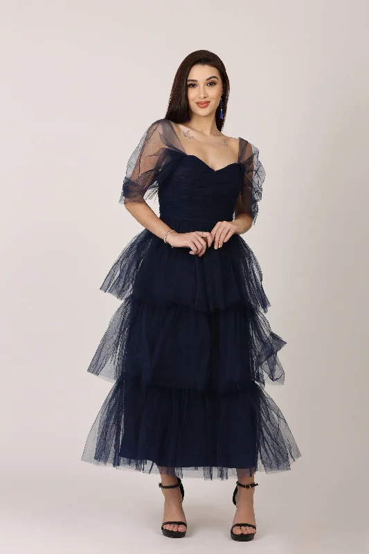 Wrap - Style Women Dress with Adjustable Fit for All Body TypesSydney Tulle Midi Dress in Navy