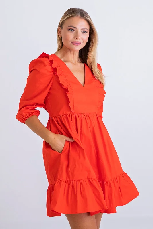 Mini Women Dress with a Short Hem for a Young and Trendy StyleTomato Poplin Ruffle Tier Dress