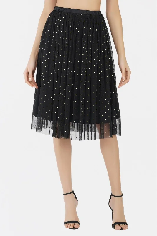 Long - Sleeve Women Dress in Velvet for a Luxurious Winter LookVal Black and Gold Tulle Midi Skirt