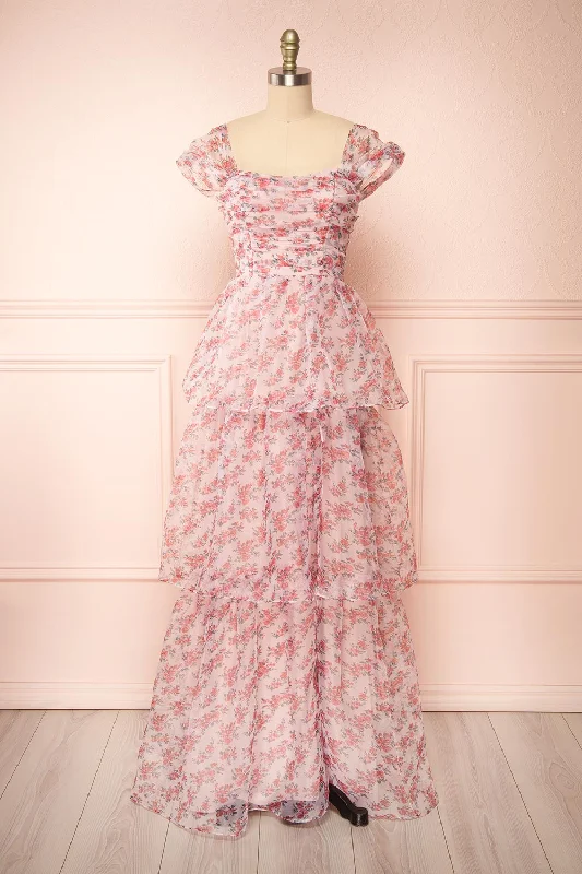 Pleated Women Dress with a Timeless and Elegant TextureAlthea | Tiered Floral Maxi Dress