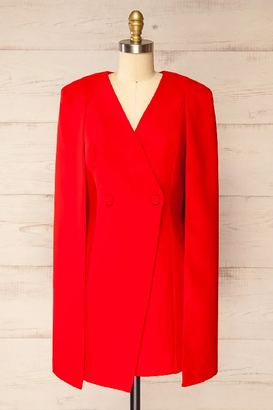 Plus Size Women Dress with a Flattering A - Line Cut for Comfort and StyleBaumeles Red | Cape Blazer Dress