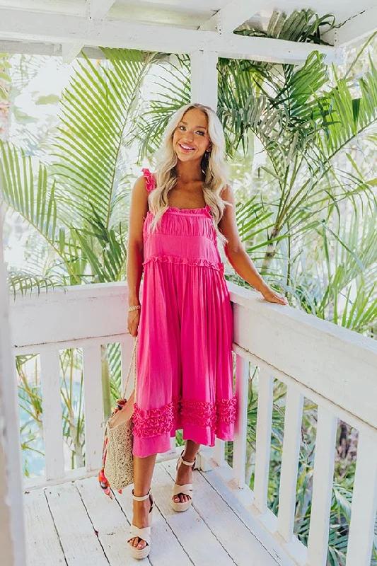 Shift Women Dress with a Simple and Classic Design for Everyday WearBayside Bliss Ruffle Midi in Hot Pink