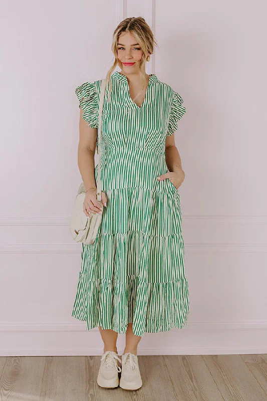 Backless Women Dress for a Sexy and Alluring Look at Evening EventsBayside Brunch Stripe Midi in Emerald