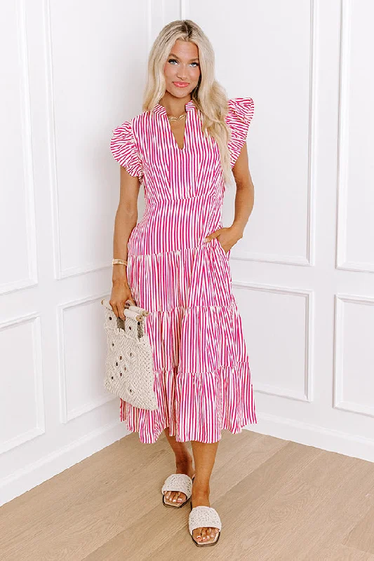 Shift Women Dress with a Simple and Classic Design for Everyday WearBayside Brunch Stripe Midi in Hot Pink