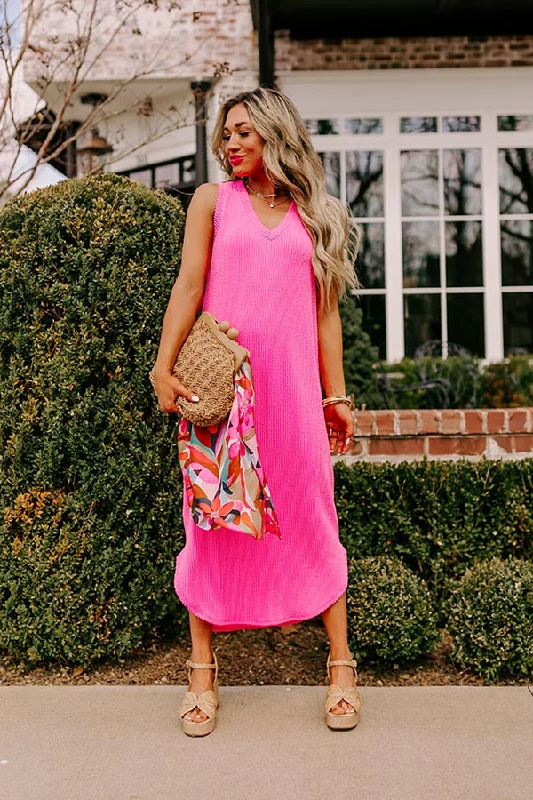 Halter Neck Women Dress to Show Off the Shoulders and NecklineBoardwalk Cutie Ribbed Midi in Bubblegum Pink