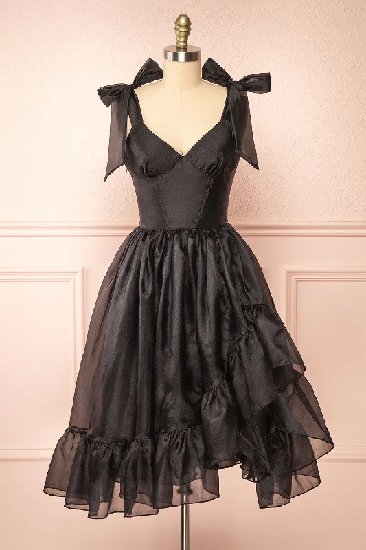 Pleated Women Dress with a Timeless and Elegant TextureCallidora | Black Organza Midi Dress