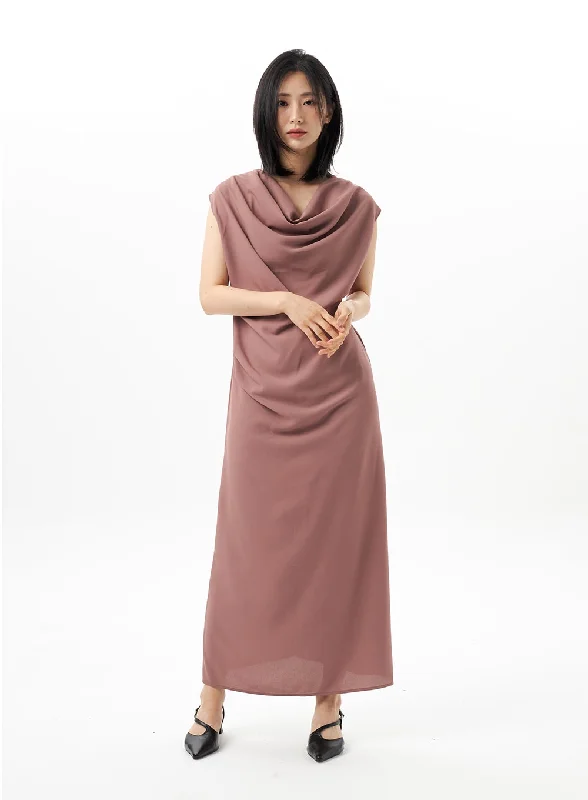 Off - the - Shoulder Women Dress for a Romantic and Feminine LookCowl Neck Maxi Dress OU314