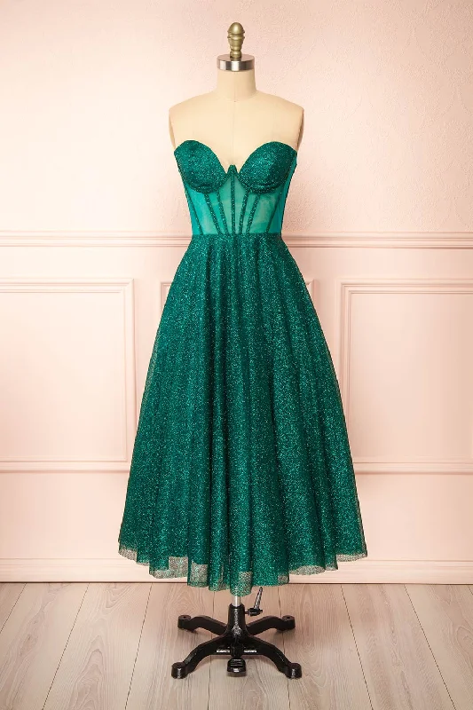 Pleated Women Dress with a Timeless and Elegant TextureEuphea Green | Glitter Strapless Corset Dress