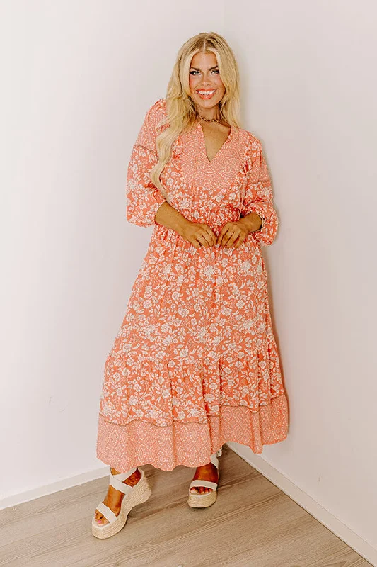 Empire Waist Women Dress to Accentuate the Bust and Conceal the WaistFarmers Market Meetup Floral Midi in Peach Curves