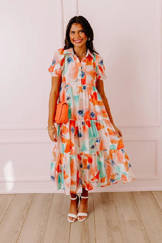 Shift Women Dress with a Simple and Classic Design for Everyday WearGraceful Moment Floral Midi in Coral