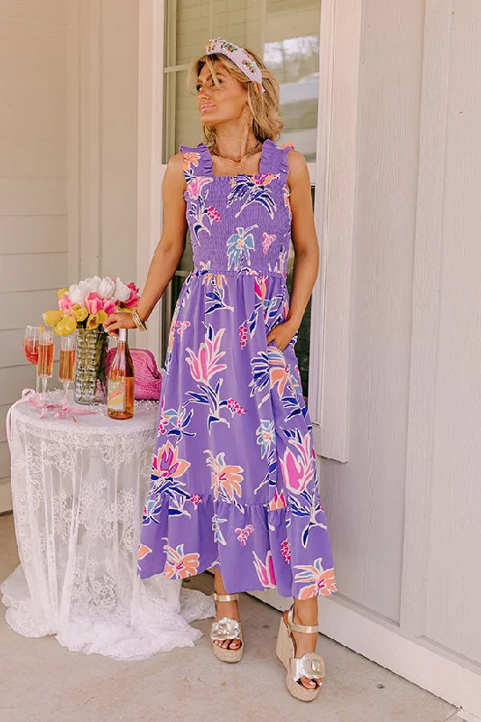 Shift Women Dress with a Simple and Classic Design for Everyday WearHappy Blooms Smocked Midi in Lavender