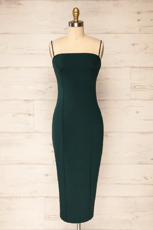 Long - Sleeve Women Dress in Velvet for a Luxurious Winter LookKavala Emerald | Fitted Midi Dress