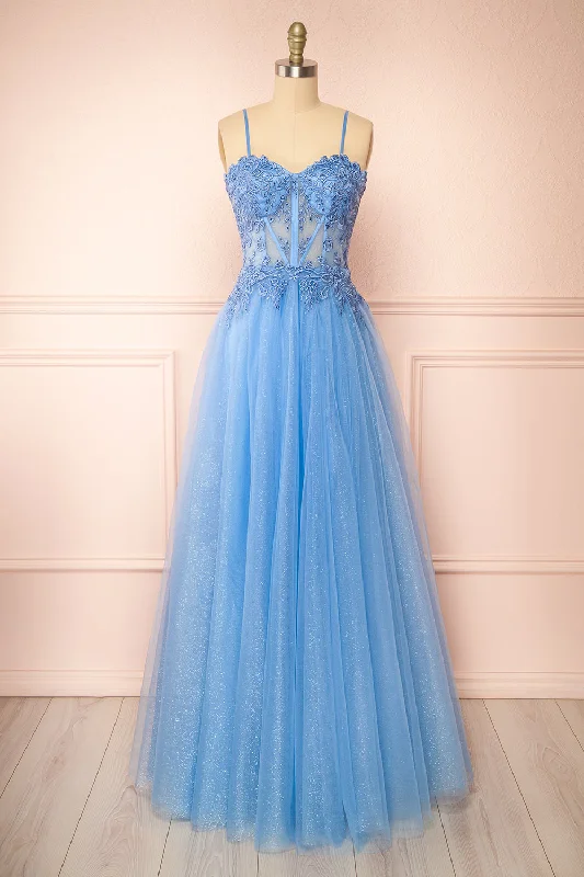 Mermaid - Style Women Dress with a Fitted Silhouette for Special OccasionsPenelope Blue | Sparkling Tulle Maxi Dress