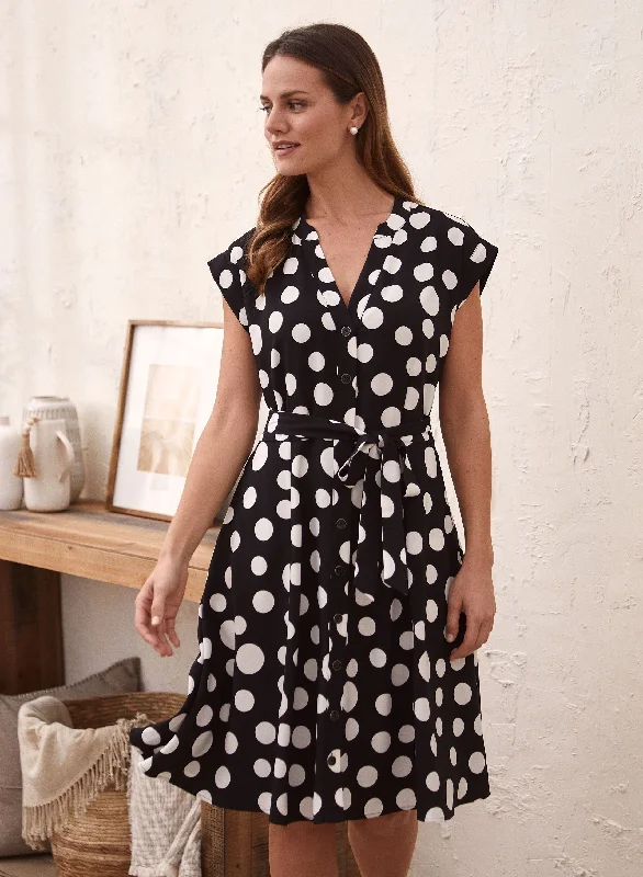 Plus Size Women Dress with a Flattering A - Line Cut for Comfort and StylePolka Dot Print Shirt Dress